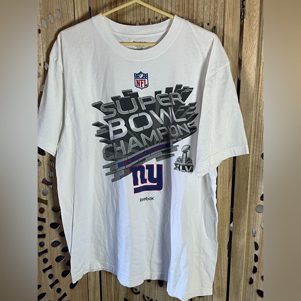 New York Giants Super Bowl XLVI Champions T-Shirt Reebok NFL 2XL 2012 Vintage